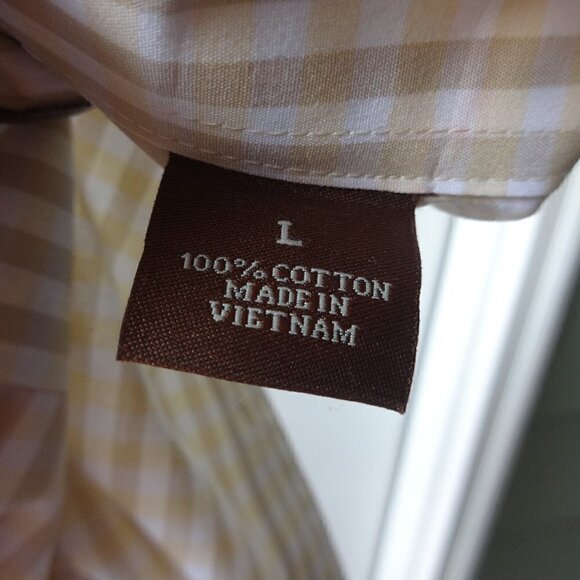 Perry Ellis button up men's short sleeve shirt, cream and tan, L, 100% cotton - Picture 5 of 9